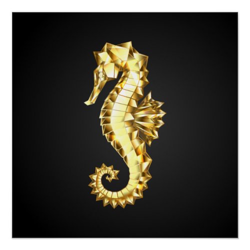 Gold Polygonal Seahorse Poster