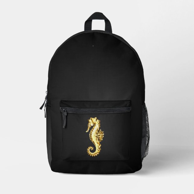 Gold Polygonal Seahorse Printed Backpack (Front)