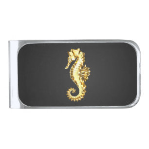 Gold Polygonal Seahorse Silver Finish Money Clip