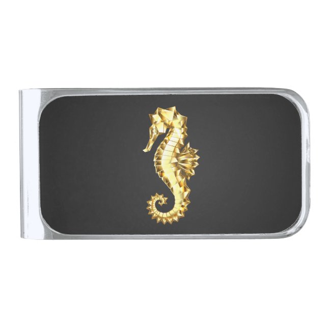 Gold Polygonal Seahorse Silver Finish Money Clip (Front)