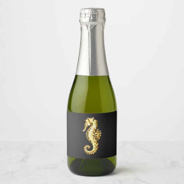 Gold Polygonal Seahorse Sparkling Wine Label (Front)