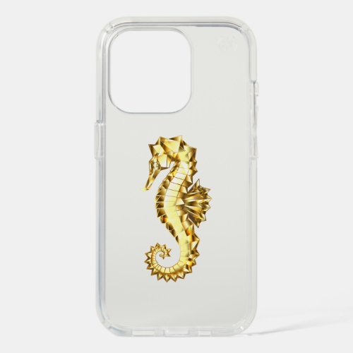 Gold Polygonal Seahorse iPhone 15 Pro Case
