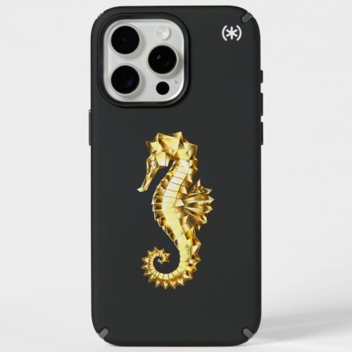 Gold Polygonal Seahorse iPhone 15 Pro Max Case