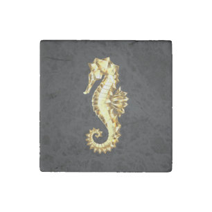 Gold Polygonal Seahorse Stone Magnet