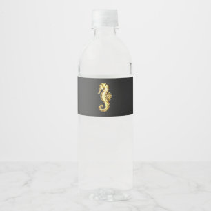 Gold Polygonal Seahorse Water Bottle Label