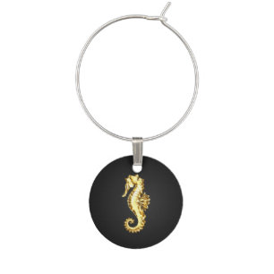 Gold Polygonal Seahorse Wine Charm