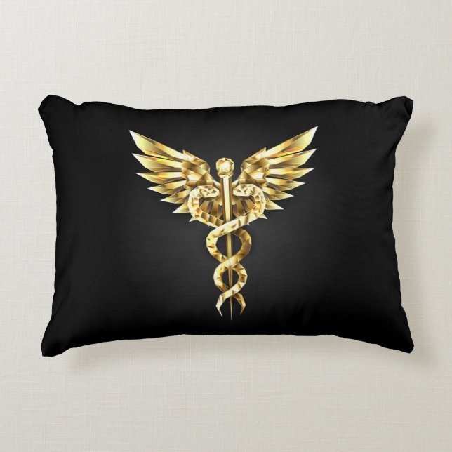 Gold Polygonal Symbol Caduceus Accent Pillow (Front)