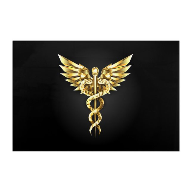 Gold Polygonal Symbol Caduceus Acrylic Print (Front)