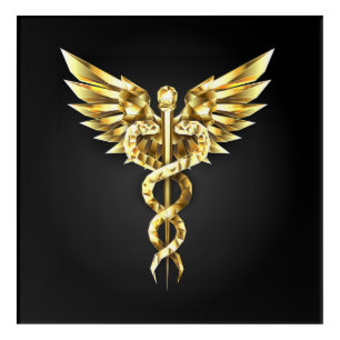 Gold Polygonal Symbol Caduceus Acrylic Print