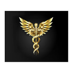 Gold Polygonal Symbol Caduceus Acrylic Print