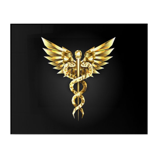 Gold Polygonal Symbol Caduceus Acrylic Print (Front)