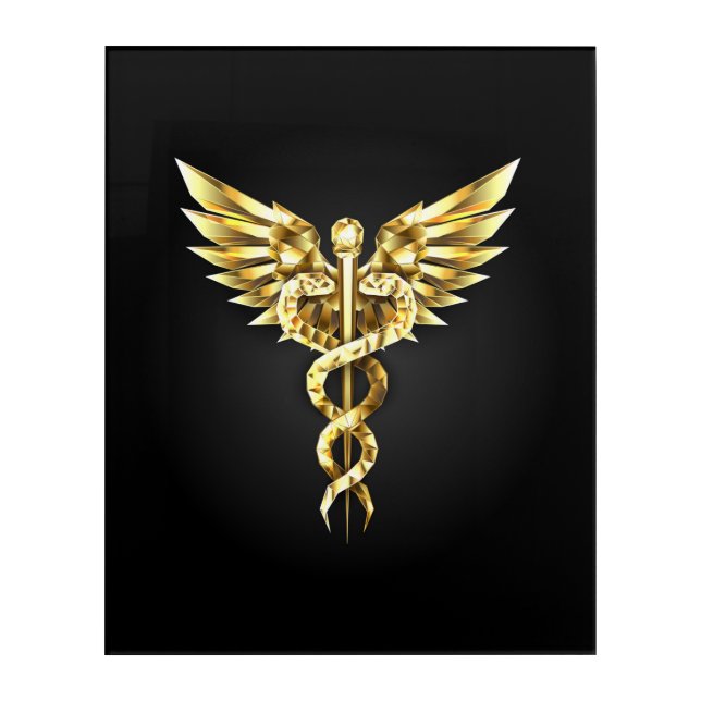 Gold Polygonal Symbol Caduceus Acrylic Print (Front)