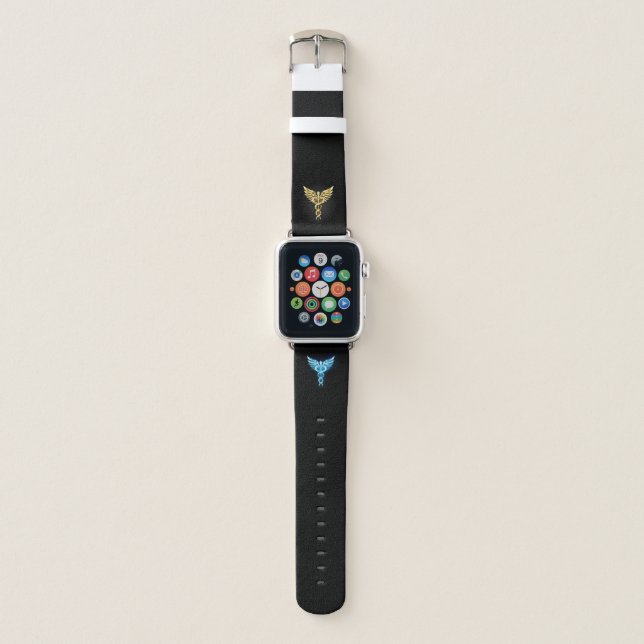 Gold Polygonal Symbol Caduceus Apple Watch Band (Front)