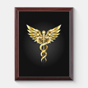 Gold Polygonal Symbol Caduceus Award Plaque