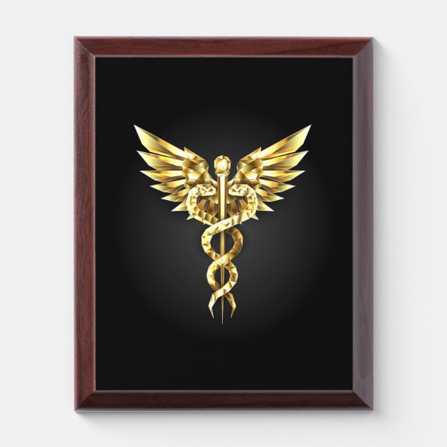 Gold Polygonal Symbol Caduceus Award Plaque (Vertical)