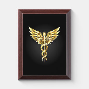 Gold Polygonal Symbol Caduceus Award Plaque