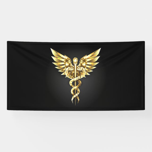 Gold Polygonal Symbol Caduceus Banner (Horizontal)