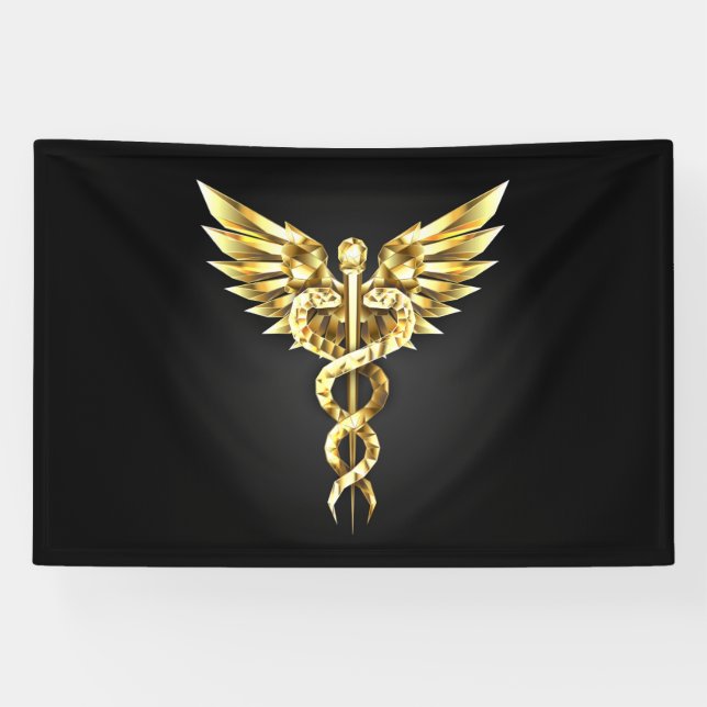 Gold Polygonal Symbol Caduceus Banner (Horizontal)
