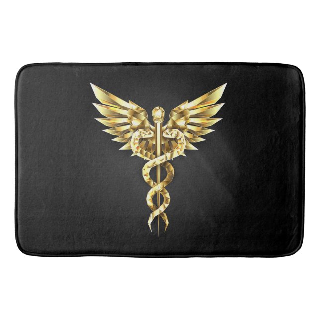 Gold Polygonal Symbol Caduceus Bath Mat (Front)