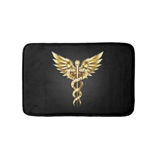Gold Polygonal Symbol Caduceus Bath Mat (Front)