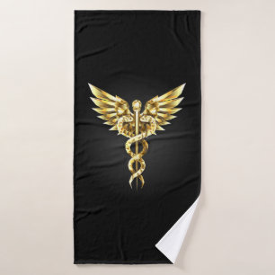 Gold Polygonal Symbol Caduceus Bath Towel