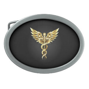 Gold Polygonal Symbol Caduceus Belt Buckle