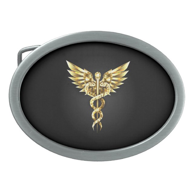 Gold Polygonal Symbol Caduceus Belt Buckle (Front)