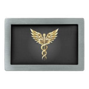 Gold Polygonal Symbol Caduceus Belt Buckle
