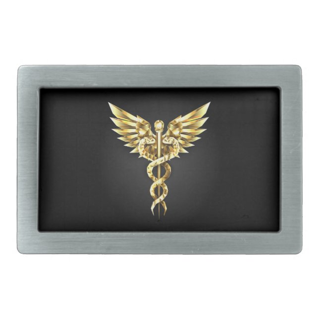 Gold Polygonal Symbol Caduceus Belt Buckle (Front)