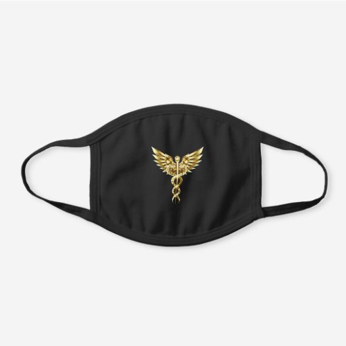 Gold Polygonal Symbol Caduceus Black Cotton Face Mask