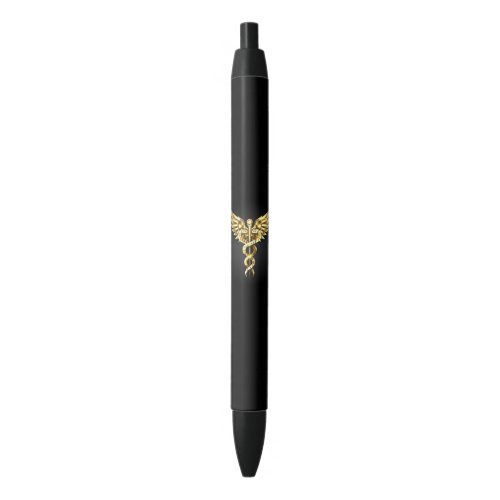 Gold Polygonal Symbol Caduceus Black Ink Pen