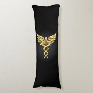 Gold Polygonal Symbol Caduceus Body Pillow