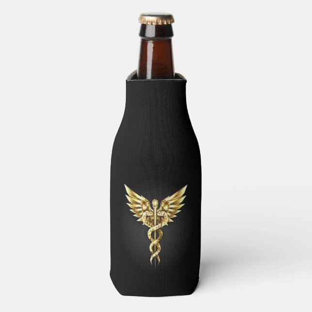 Gold Polygonal Symbol Caduceus Bottle Cooler (Bottle Front)
