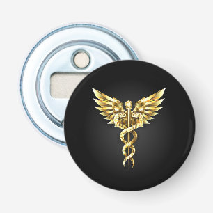 Gold Polygonal Symbol Caduceus Bottle Opener