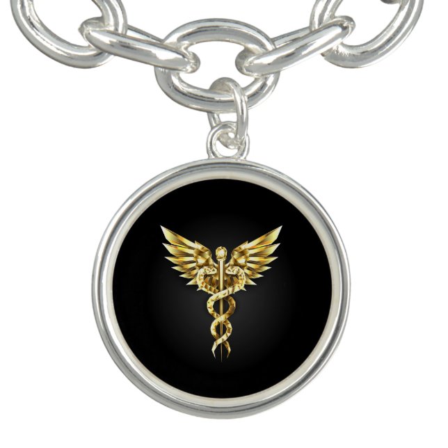 Gold Polygonal Symbol Caduceus Bracelet (Design)