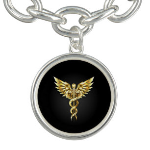 Gold Polygonal Symbol Caduceus Bracelet