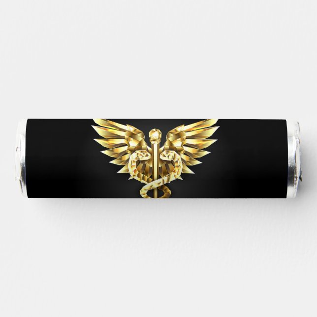 Gold Polygonal Symbol Caduceus Breath Savers® Mints (Front)