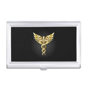 Gold Polygonal Symbol Caduceus Business Card Case