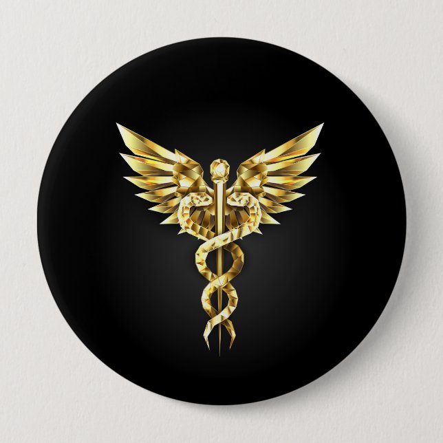 Gold Polygonal Symbol Caduceus Button (Front)