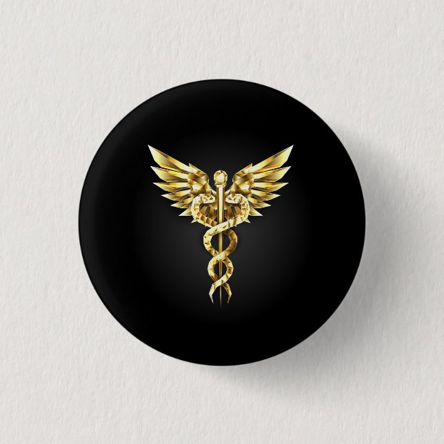 Gold Polygonal Symbol Caduceus Button (Front)