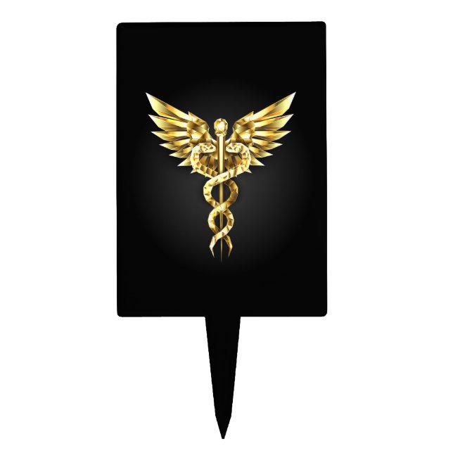 Gold Polygonal Symbol Caduceus Cake Topper (Front)