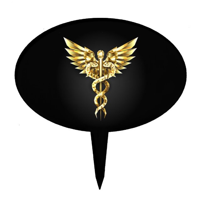 Gold Polygonal Symbol Caduceus Cake Topper (Front)