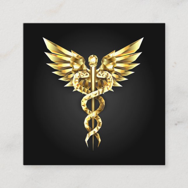Gold Polygonal Symbol Caduceus Calling Card (Front)