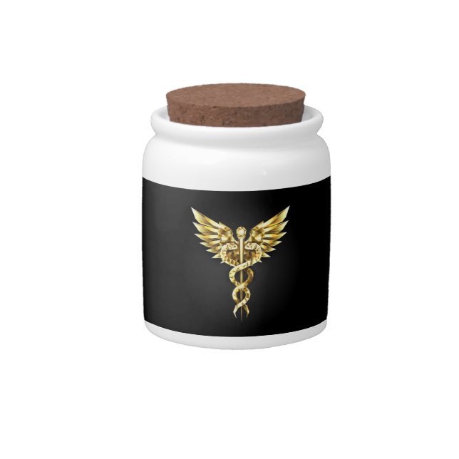 Gold Polygonal Symbol Caduceus Candy Jar (Front)