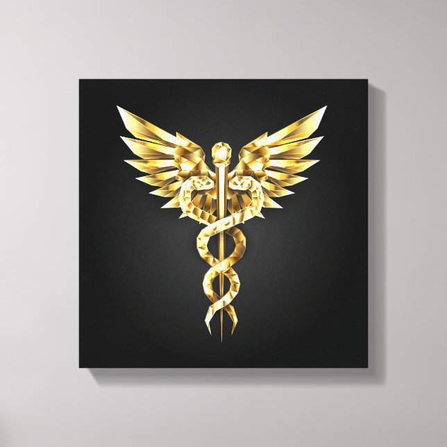 Gold Polygonal Symbol Caduceus Canvas Print (Front)