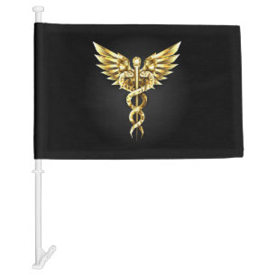 Gold Polygonal Symbol Caduceus Car Flag