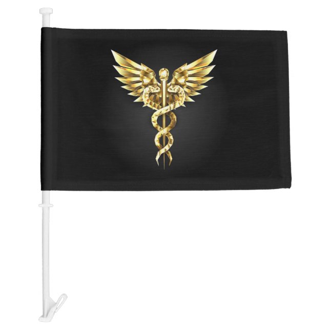 Gold Polygonal Symbol Caduceus Car Flag (Front)