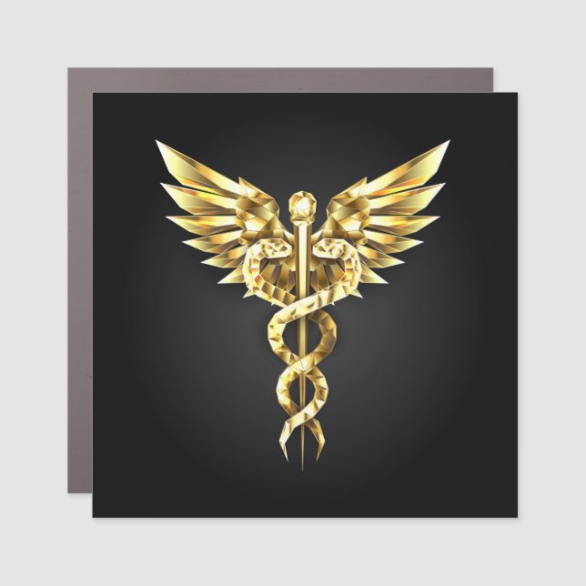 Gold Polygonal Symbol Caduceus Car Magnet (Front)