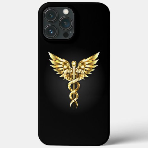 Gold Polygonal Symbol Caduceus iPhone 13 Pro Max Case