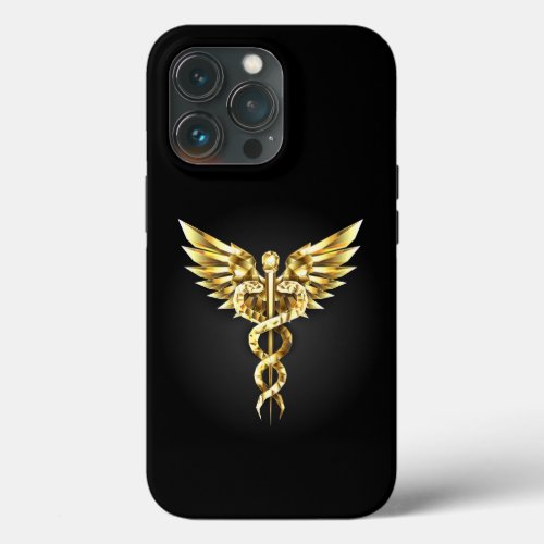 Gold Polygonal Symbol Caduceus iPhone 13 Pro Case